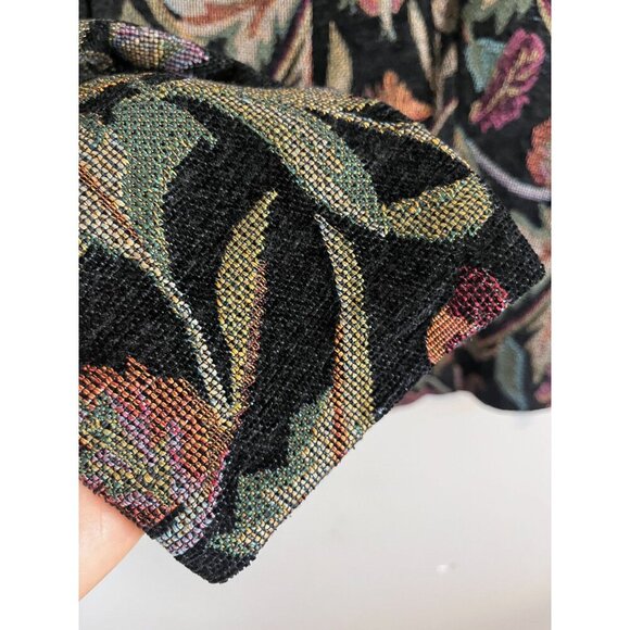 Retro Floral Jacket XL Black Tapestry Woven Botanical Classic Boho Artsy 70s - Picture 9 of 14